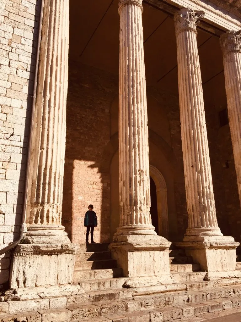 The Roman columns of the Temple of Minerva in Assisi
