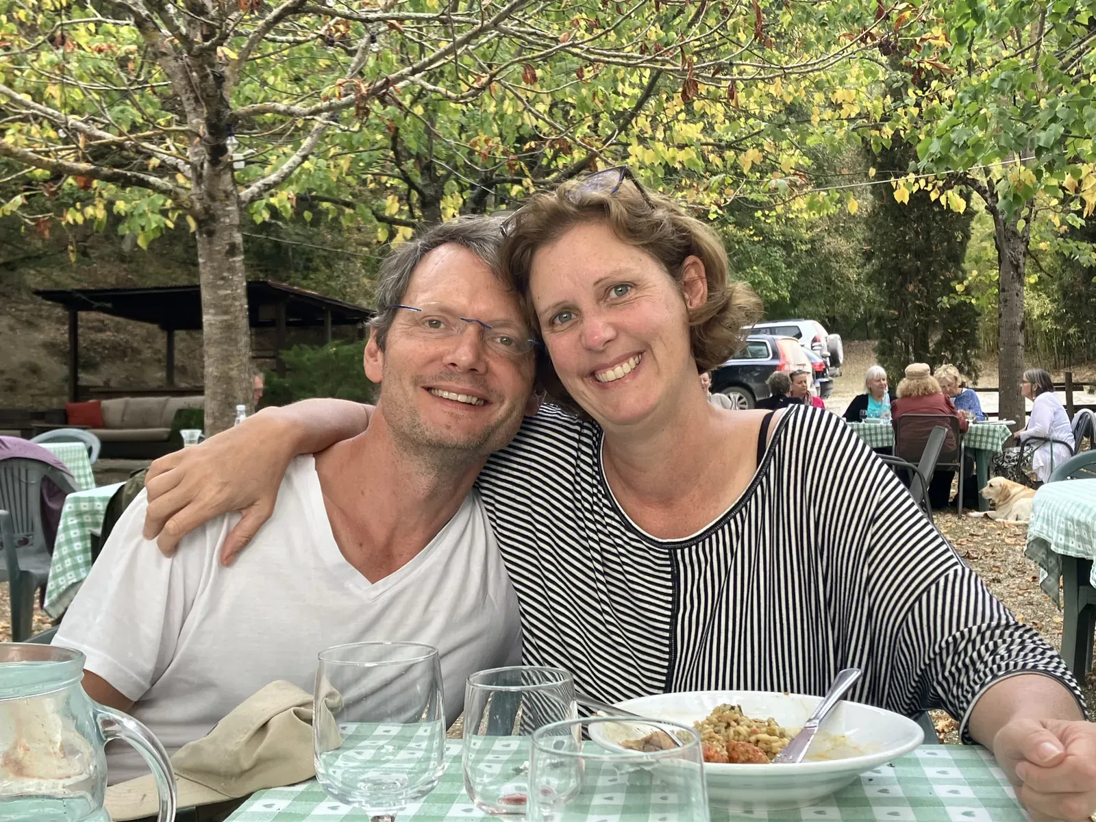 Samuel and Trina at a long lunch with friends
